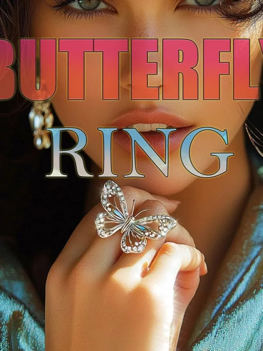 Sparkly Butterfly Ring Sliver Bling Rhinestone Knuckle Rings Adjustable Ring Jew